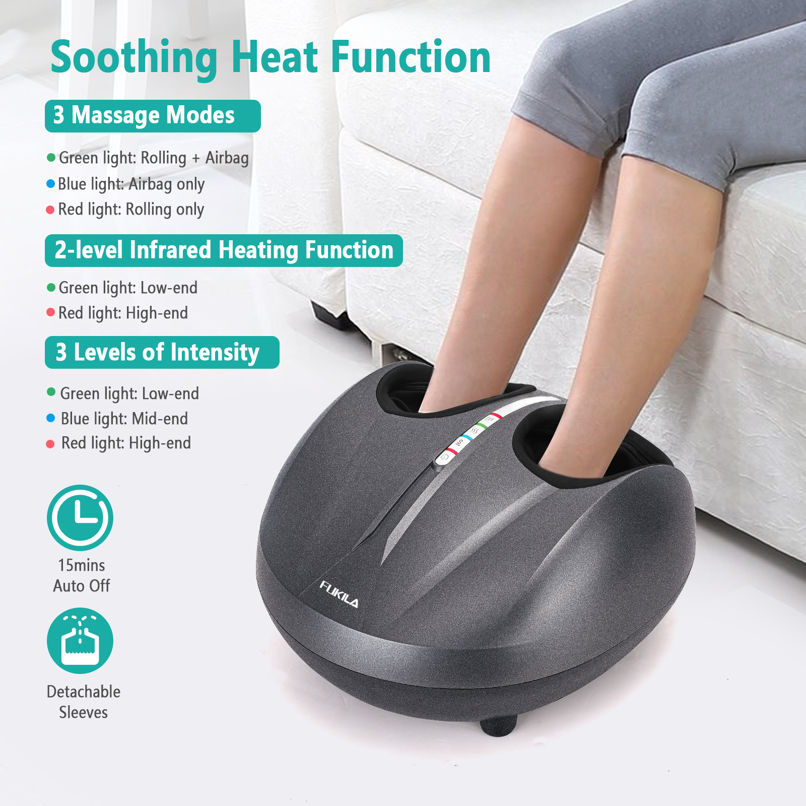 Nekteck Foot Massager Machine with Heat, Deep Kneading Shiatsu Foot Massager with Air Compression, Soothe Muscles, Multiple Massage Modes & Adjustable