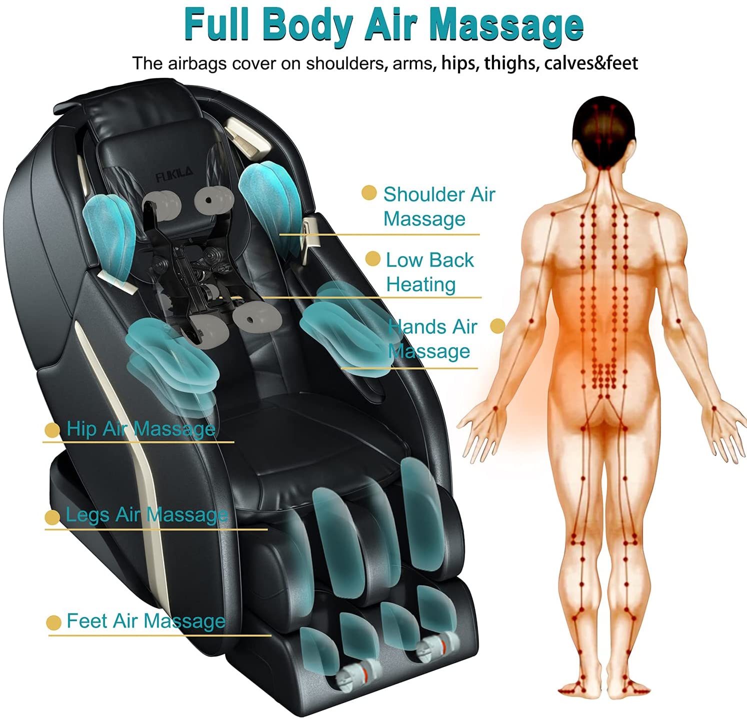 Heated Massage Chair Zero Gravity Full Body Massage Recliner SL Track 3D Shiatsu Massage Chair With Anion - Fukila